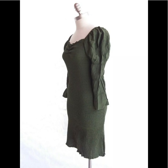 ROMANTIC SMOCKED GREEN DRESS SIZE L - Picture 4 of 12